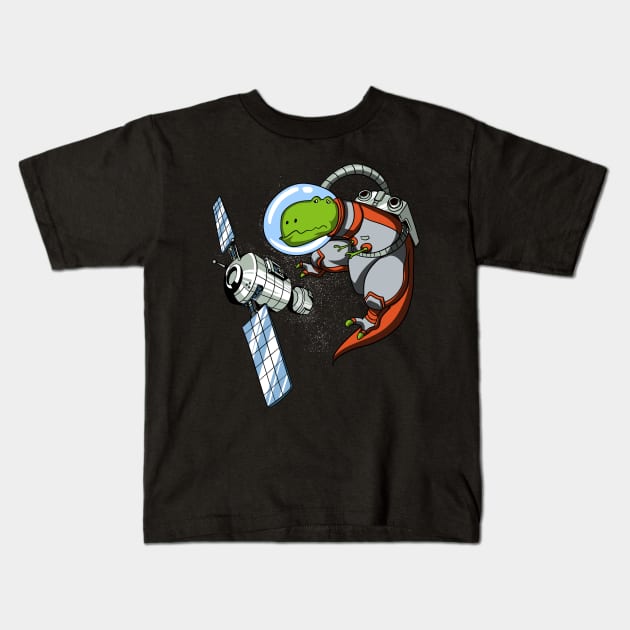 T-Rex Dinosaur Space Astronaut Kids T-Shirt by underheaven